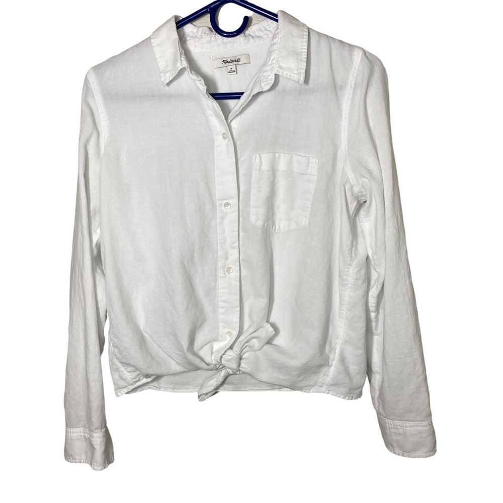 Madewell White Tie Front Long Sleeve Top Size Medium